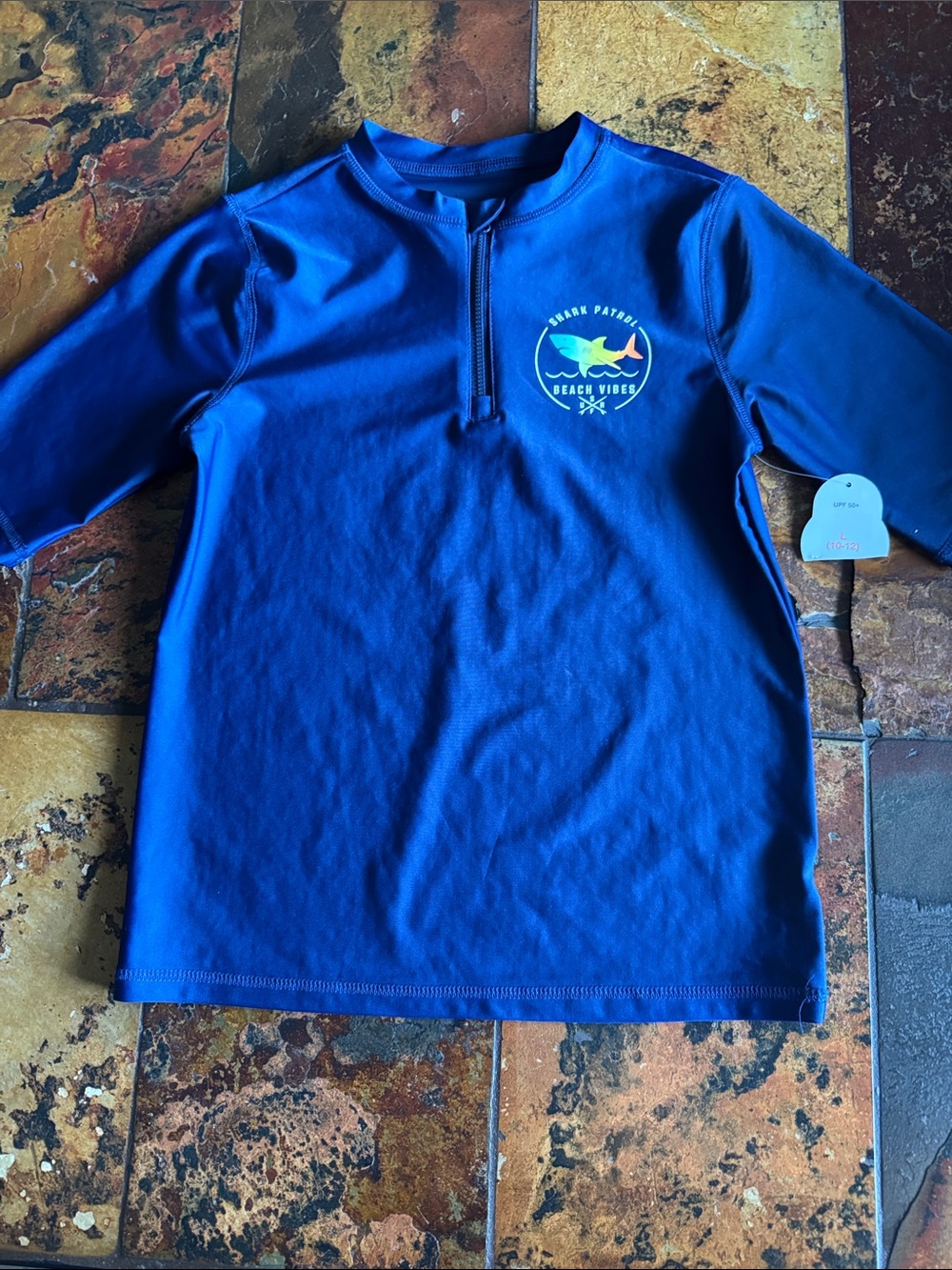 Kids Blue Shark Patrol Rash Guard Swim Top (1060)
